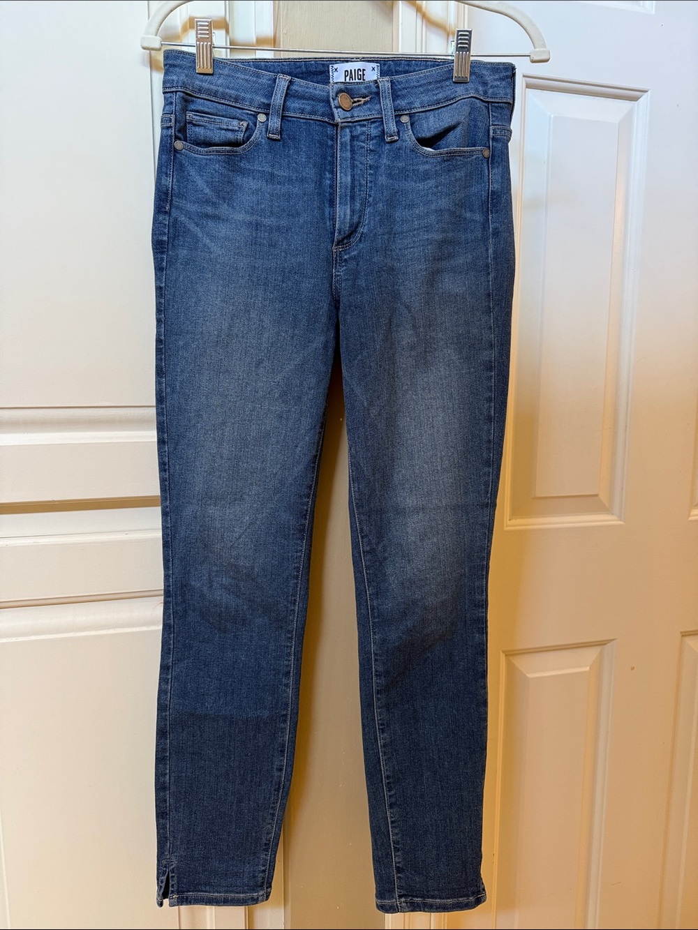 PAIGE Hoxton Ankle Women's Medium Blue Skinny Jeans with Side Slit